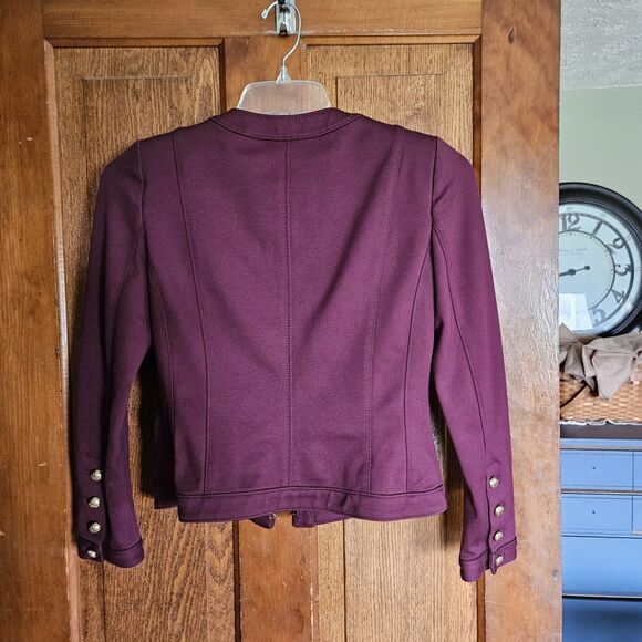 WHBM Burgandy Military Button Blazer Dress Suit Jacket Women's SIZE 4 Luxe - Picture 3 of 10